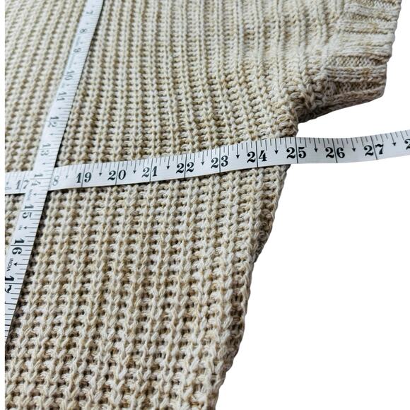 Ivory Marled Sweater L Button Cowl Neck Chunky Cable Knit Detail Oatmeal Cozy - Picture 10 of 14